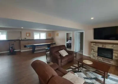 rustic open concept basement renovation in stoney creek